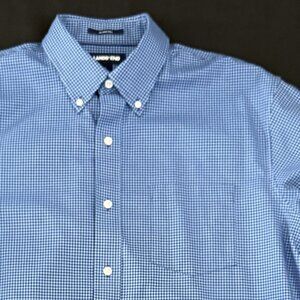 Lands End Mens Shirt Large 16-16.5 Blue Check No-Iron 100% Cotton NWOT
